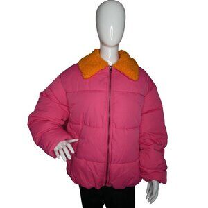 Urban Outfitters Women's Duckie Faux Shearling Collar Puffer Pink Jacket Size LG